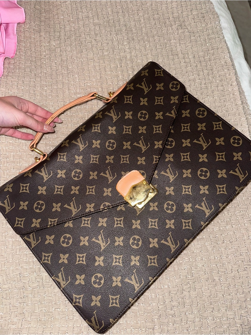 Brown Monogram Top Handle Satchel